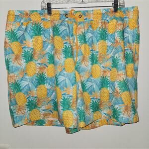Men's XX Large Pineapple Print Swim‎ Trunks Tropical Drawstring Shorts